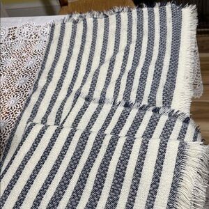 Striped Fringe funky monkey light blanket in Navy and Cream